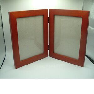 DOUBLE PICTURE Photo FRAME Hinged 5x7” WOOD - Teak or Cherry? Made in Thailand